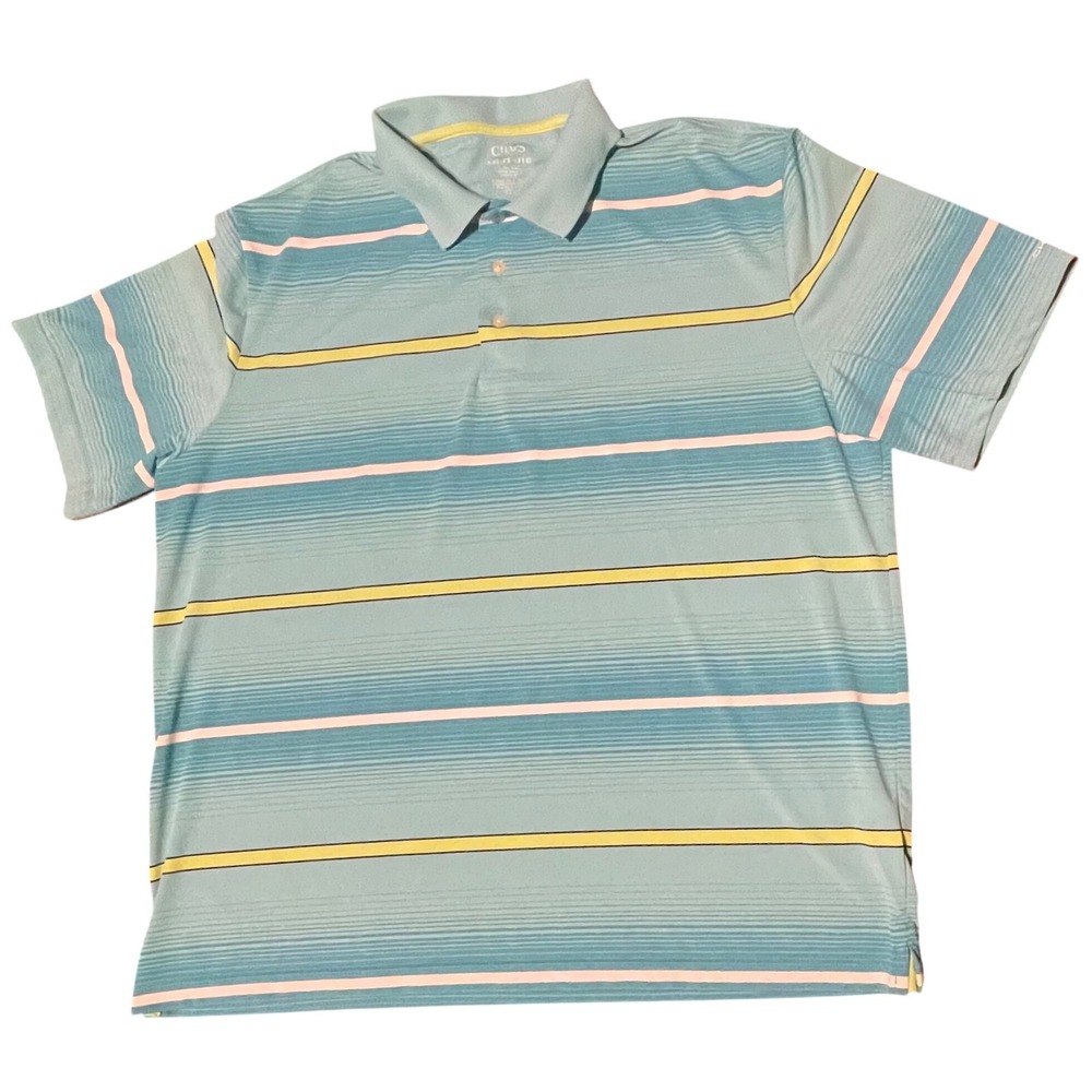 Chaps Mens XXL Polo Shirt Light Blue Striped Performance Stretch Short Sleeve